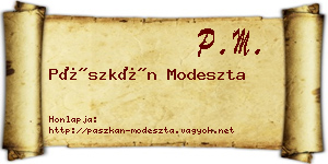 Pászkán Modeszta névjegykártya